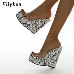 Eilyken Summer PVC Transparent Peep Toe Animal Prints Platform Wedges Women Slippers Sandals Fashion High Heels Female Shoes