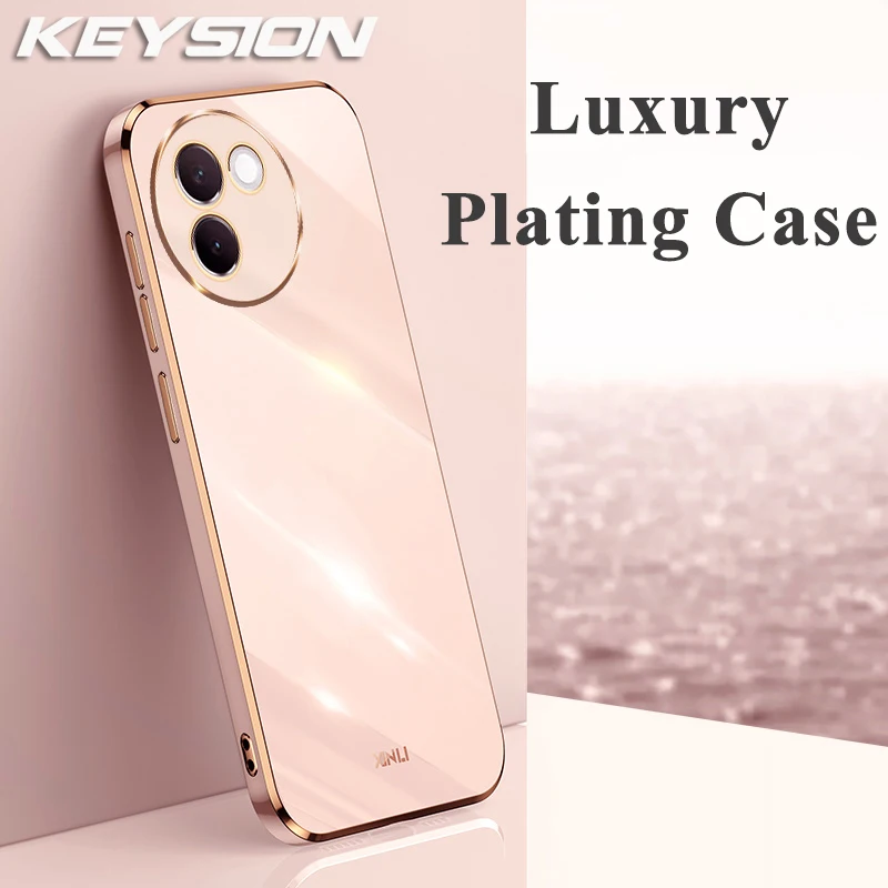 KEYSION Luxury Plating Case for VIVO V30e 5G Soft TPU Silicone Square Shockproof Phone Back Cover for VIVO V30e 5G