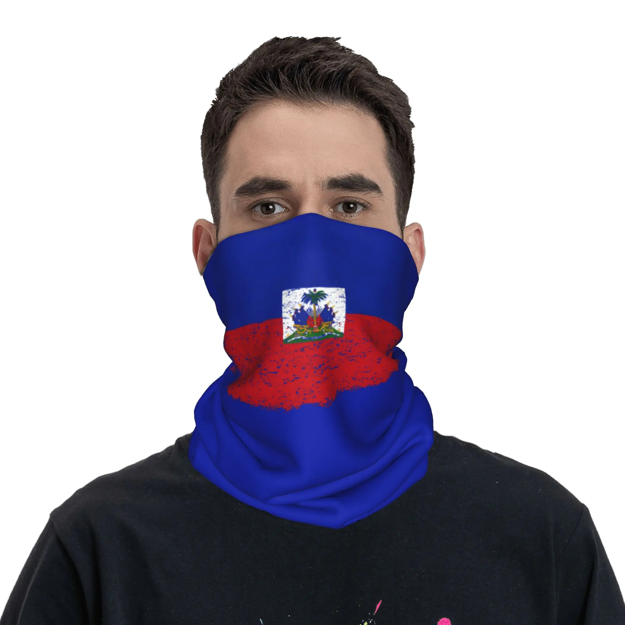 Haiti Flag Vintage 69001721 Bandana  Funny Cycling Mask Hiking Camping Windproof Balaclava Custom DIY Breathable Face Cover Mask view 5