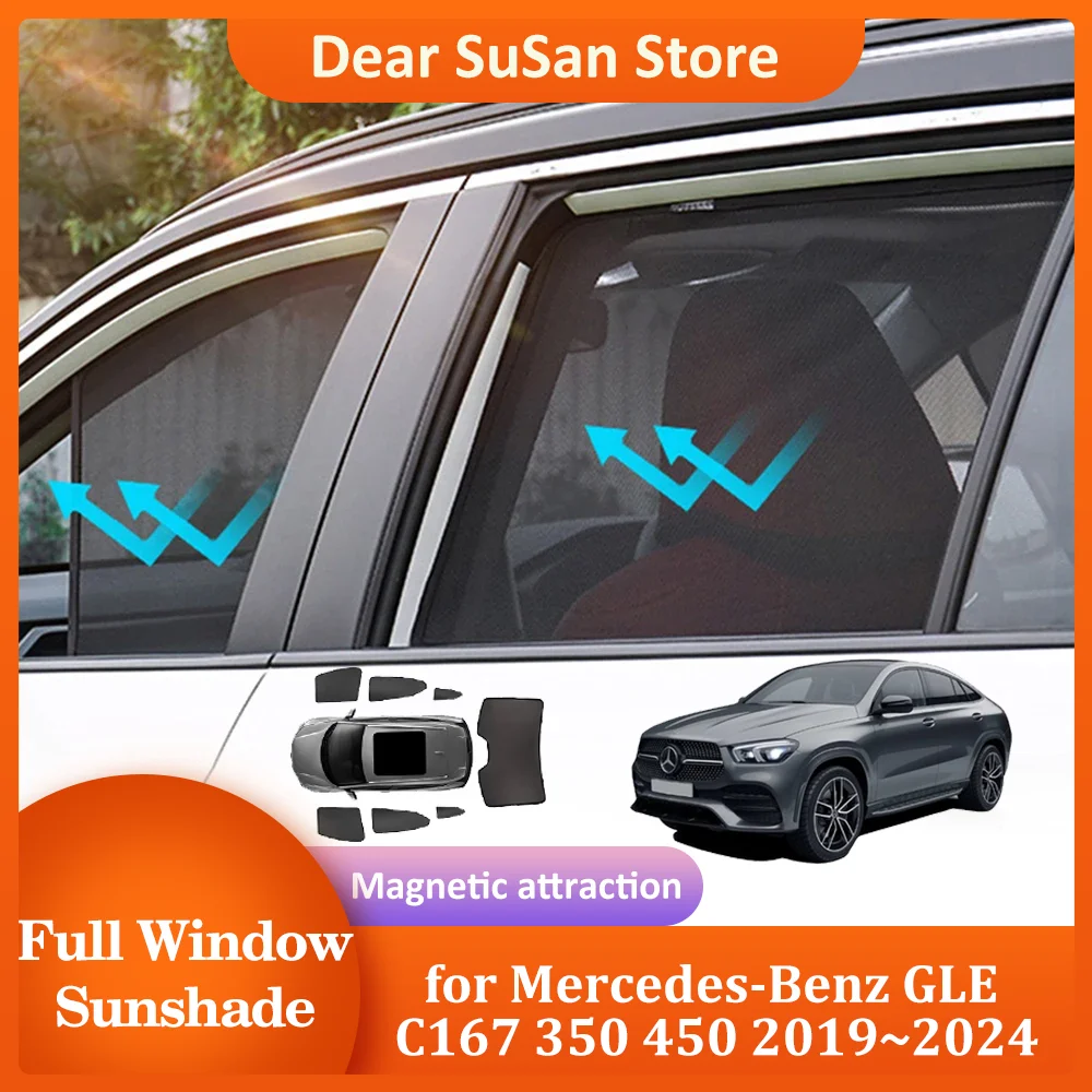 Car Magnetic Sunshade for Mercedes-Benz GLE Coupe C167 350 450 2019~2024 Roof Windshield Curtain Window Sunroof Cover Accessorie