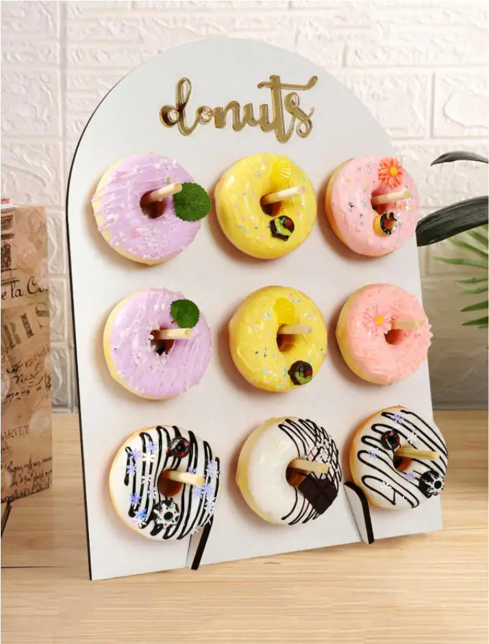 1 Set 9-Hole Wooden Donut Display Stand, Home Donut Display Rack Party Food Holder, Suitable for Parties, Holidays, etc.
