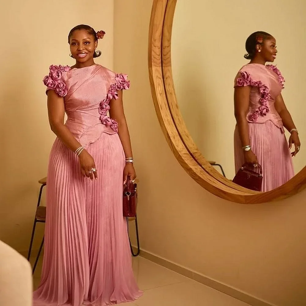 

Вечернее платье больших размеров 2026 с цветами ручной работы, короткими рукавами и драпировкой, в арабском стиле Дубай, для выпускного вечера