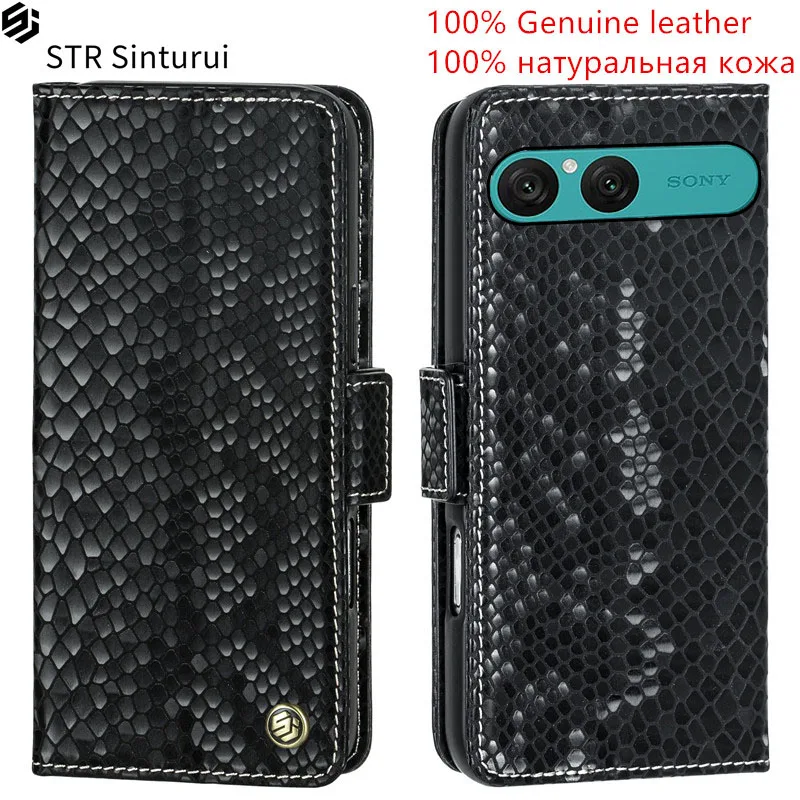 

STR Genuine leather relief pattern card Slot Wallet Cover For Sony Xperia 10 1 IV VII VI 5 V III II Flip shockproof phone Case