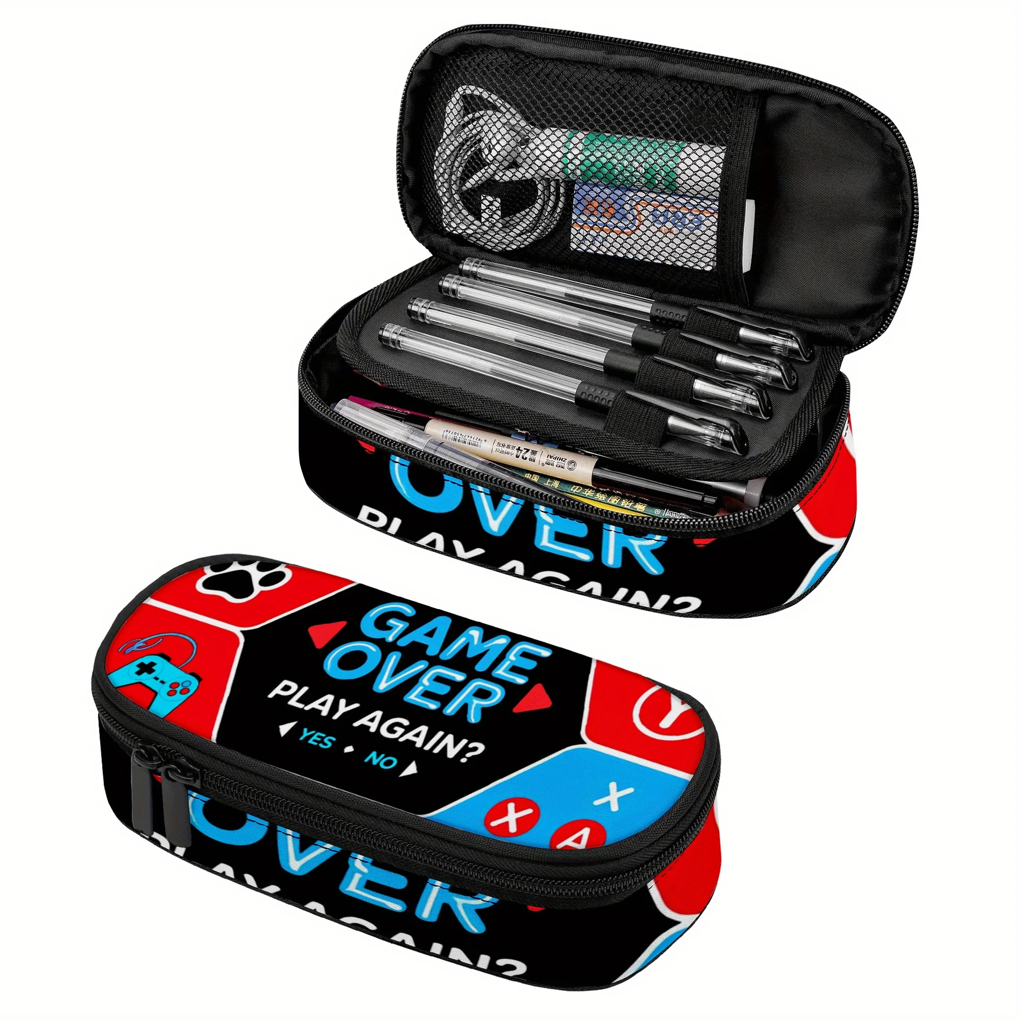 Game Controller Pencil Case Button Press Design with Zipper Compartment Pouch for School Supplies Travel Gaming Accessories