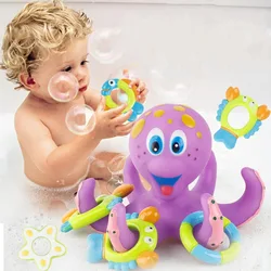 Floating Purple Octopus Bath Toys for Toddlers with 3 Hoopla Rings Interactive Bath Toy for Bathroom, Pool, Bathtub