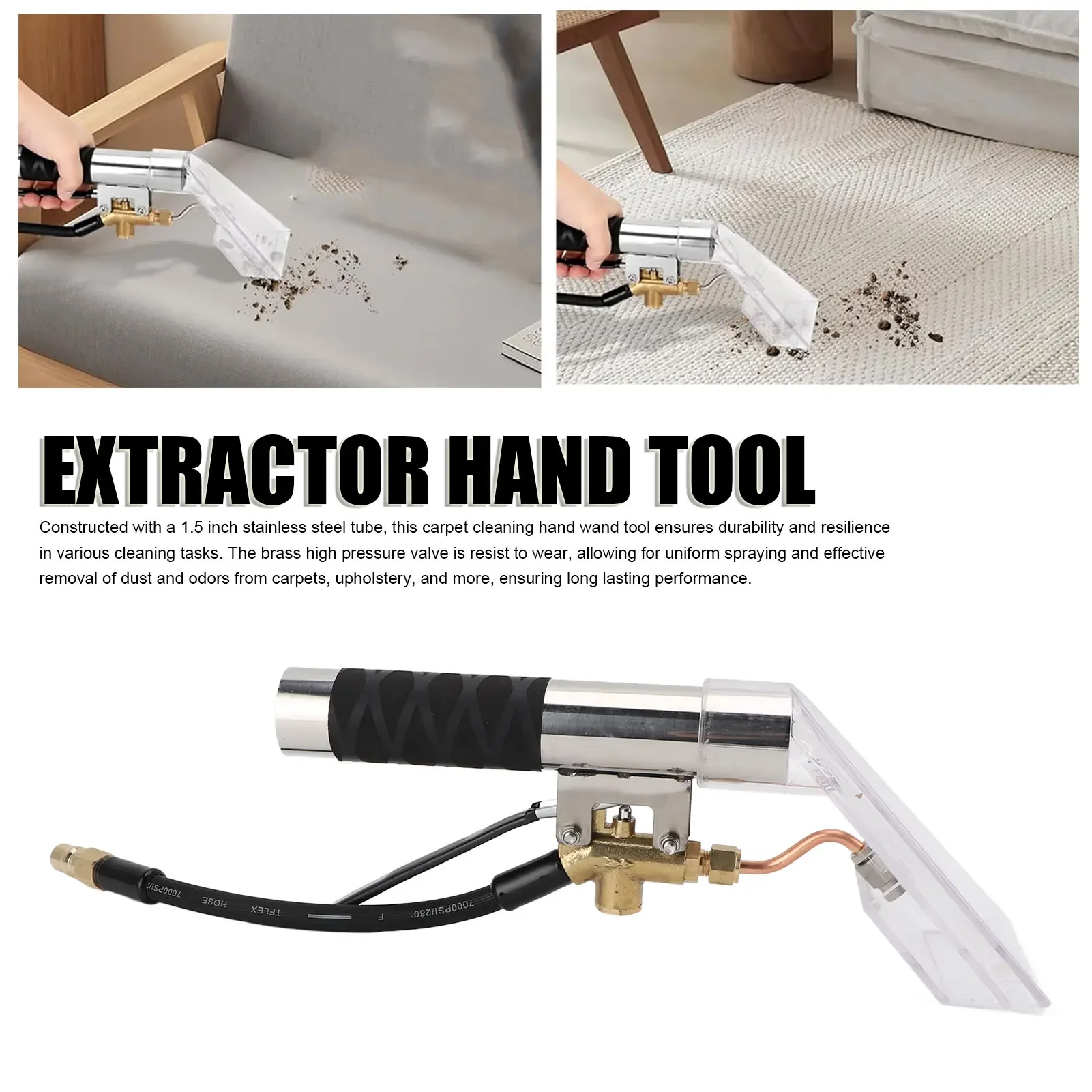 Extractor Hand Wand Versatile Compatibility Rugged Carpet Extractor Hand Tool 1.5 inch Stainless Steel Tube for Mattresses