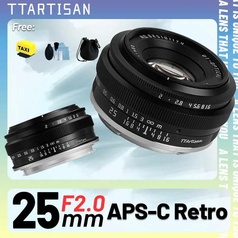 TTArtisan 25mm F2 APS-C Frame Manual Focus Prime Lens for Sony E A6000 A6400 Fuji XT30 XT4 XS10 Nikon Zfc Canon EOSR R6 R50 XT50