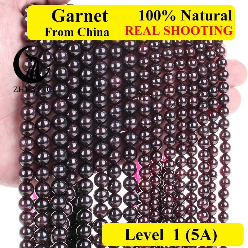 Zhe Ying New Natural Garnet Stone Round Loose Gemstone Beads For Jewelry Making DIY Bracelets Necklace 15'' 6/8/10mm