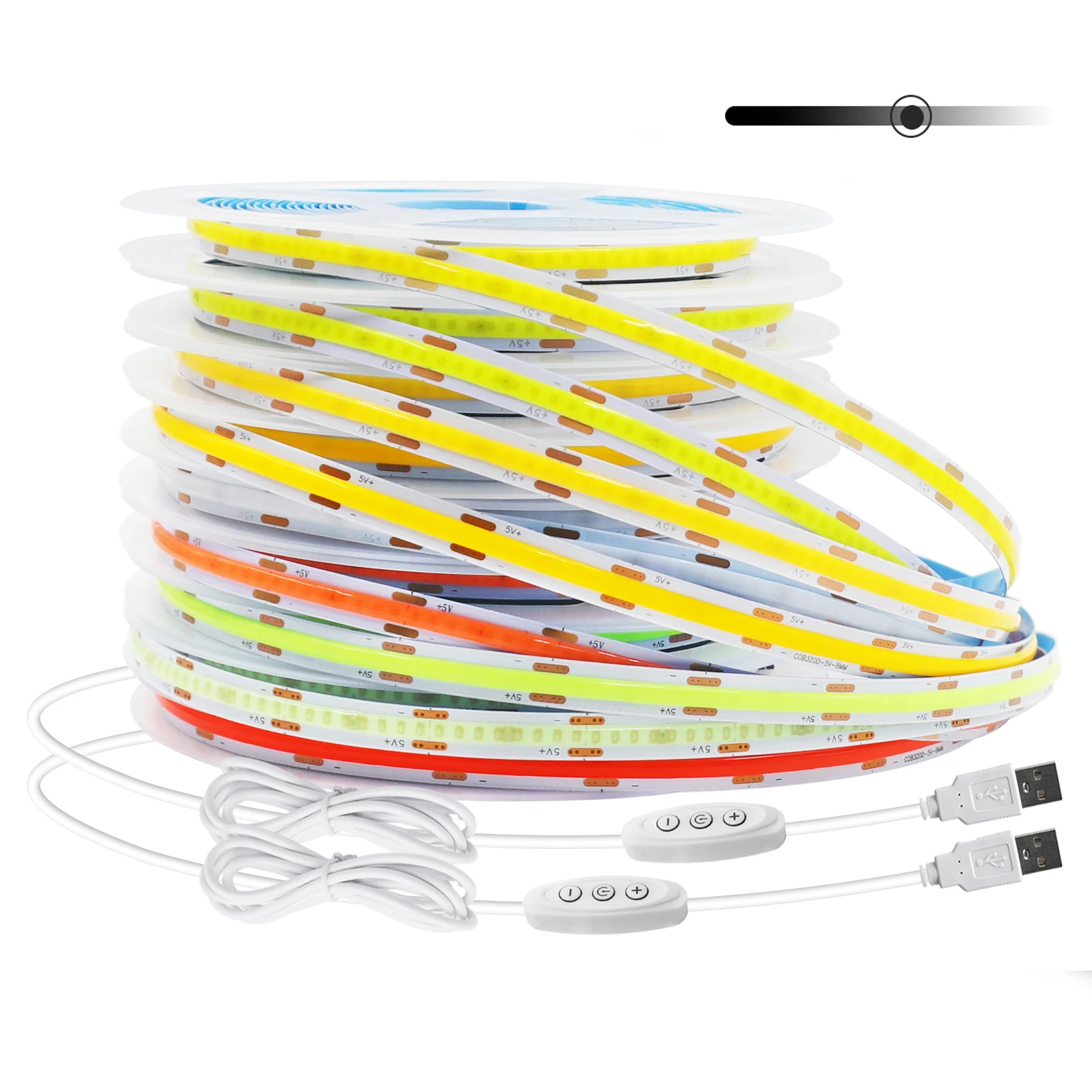 DC5V 9 Colors COB LED Strip with Dimmable Switch Control 1/2/3/4/5M 320 Leds/m COB Strip Light For Home Cabinet Decor Lighting