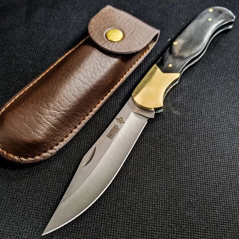 Rosewood + Brass Handle Stainless Steel Folding Knife – EDC Pocket Knife for Outdoor Work & Daily Carry