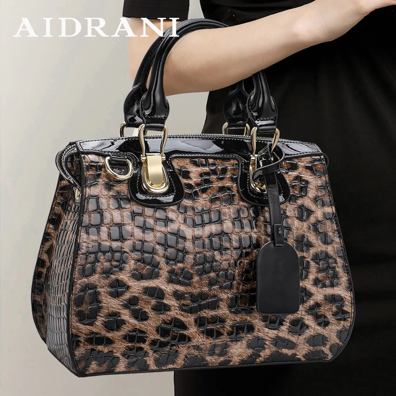 Aidrani  Trendy original design women's handbag, made of high-quality cowhide, large capacity leopard print color