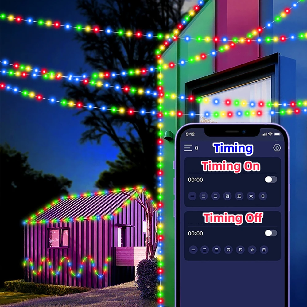 Solar Smart String Lights RGBIC Fairy String Light With Bluetooth Remote Control Christmas Halloween Party Decoration Garland