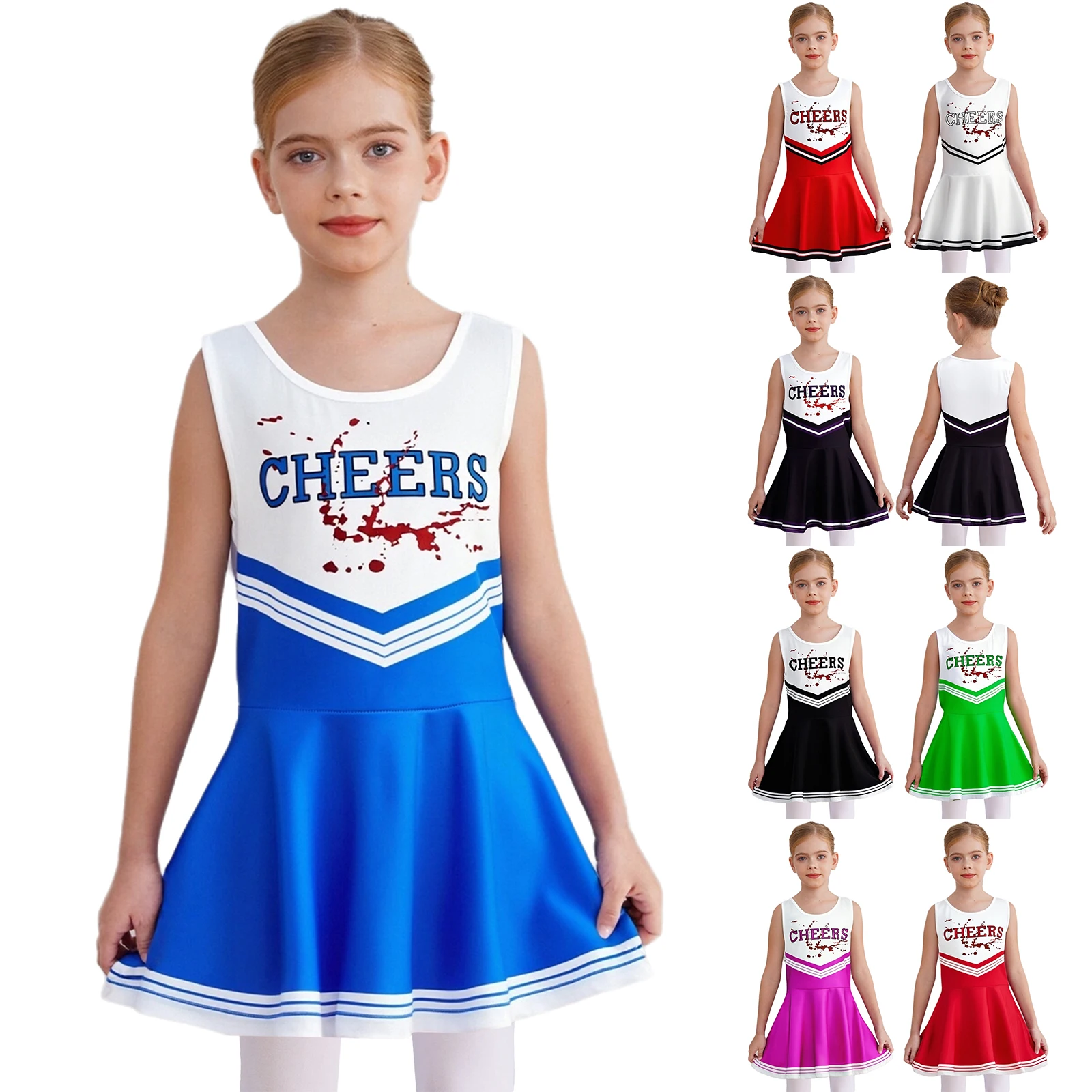 Kids Meisjes Cheer Squad Danskostuum Letter Printing Cheerleading Dansjurk voor wedstrijden en Halloween-thema-evenementen
