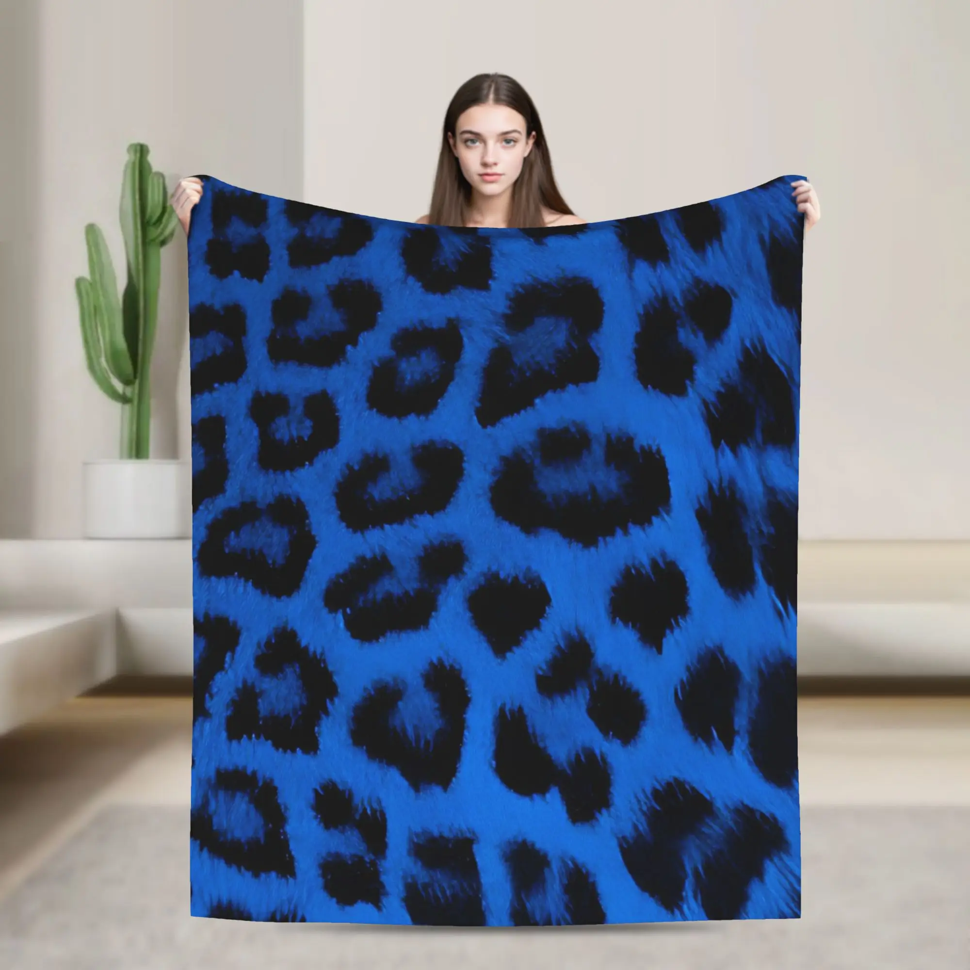 Blue Leopard Knitted Blanket Simulated Print Flannel Throw Blankets Summer Air Conditioning Personalised Ultra-Soft Bedspreads