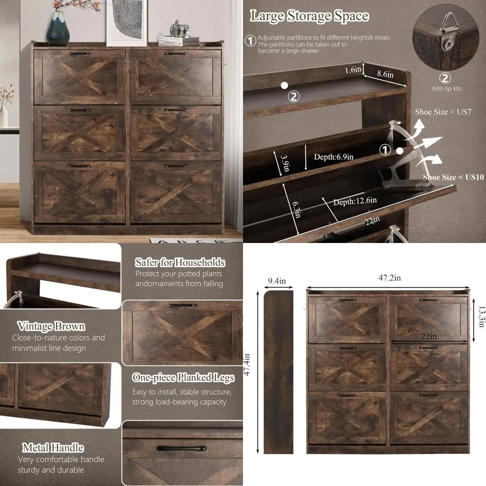 freestanding farmhouse style shoe storage cabinet with 6 drawers for entryway