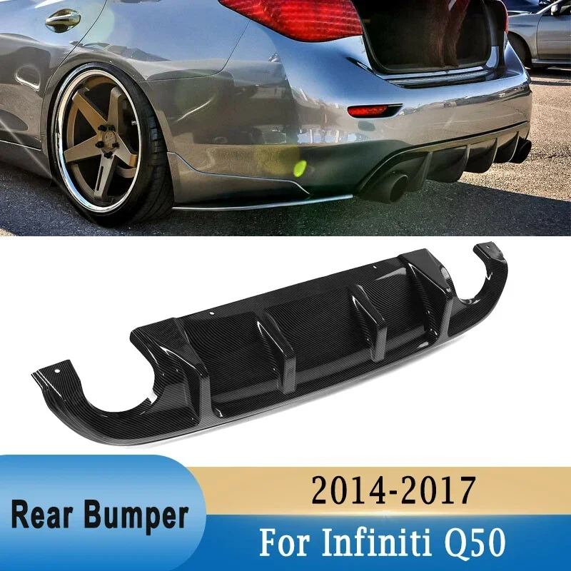 

For Infiniti Q50 2014-2017 Rear Bumper Spoiler Lip Diffuser Splitter Carbon Fiber Black Look Rear Bumper Lower Protection Guard