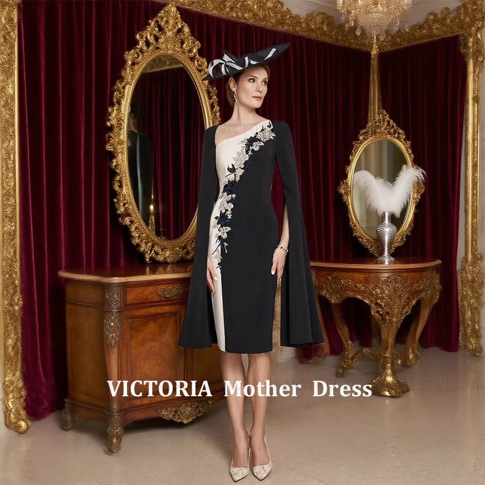 

VICTORIA Customized Elegant Jersey Mother of the Bride Dress V Neck 3/4 Sleeves Wedding Party Gowns Applique Knee-Length Mermaid