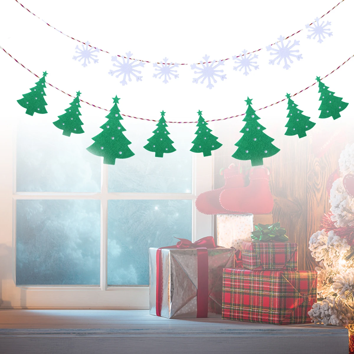 

3 Meters Christmas Tree Snowflake Bunting Nonwoven Fabric for Indoor Outdoor Party Xmas Supplies Random Color Rope