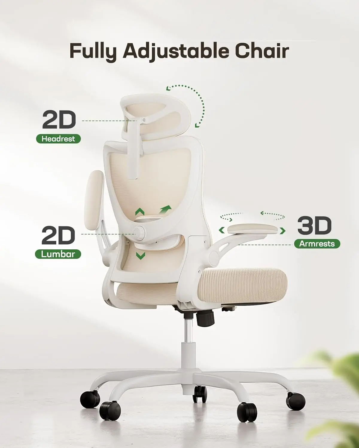Ergonomic Office Chair: Office Computer Desk Chair with High Back Mesh and Adjustable Lumbar Support Rolling Work Swivel Task Ch