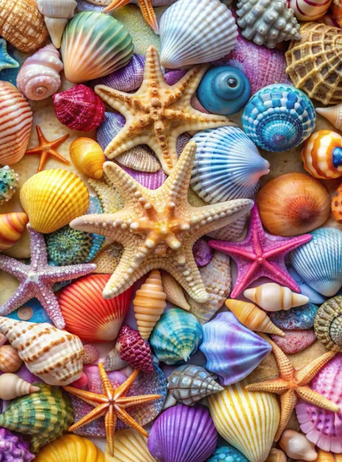 Jigsaw Puzzle 500/1000/1200/2000PCS Bright Multi Colored Seashells Starfish Coastal Theme Print DIY Entertainment Puzzle Gift