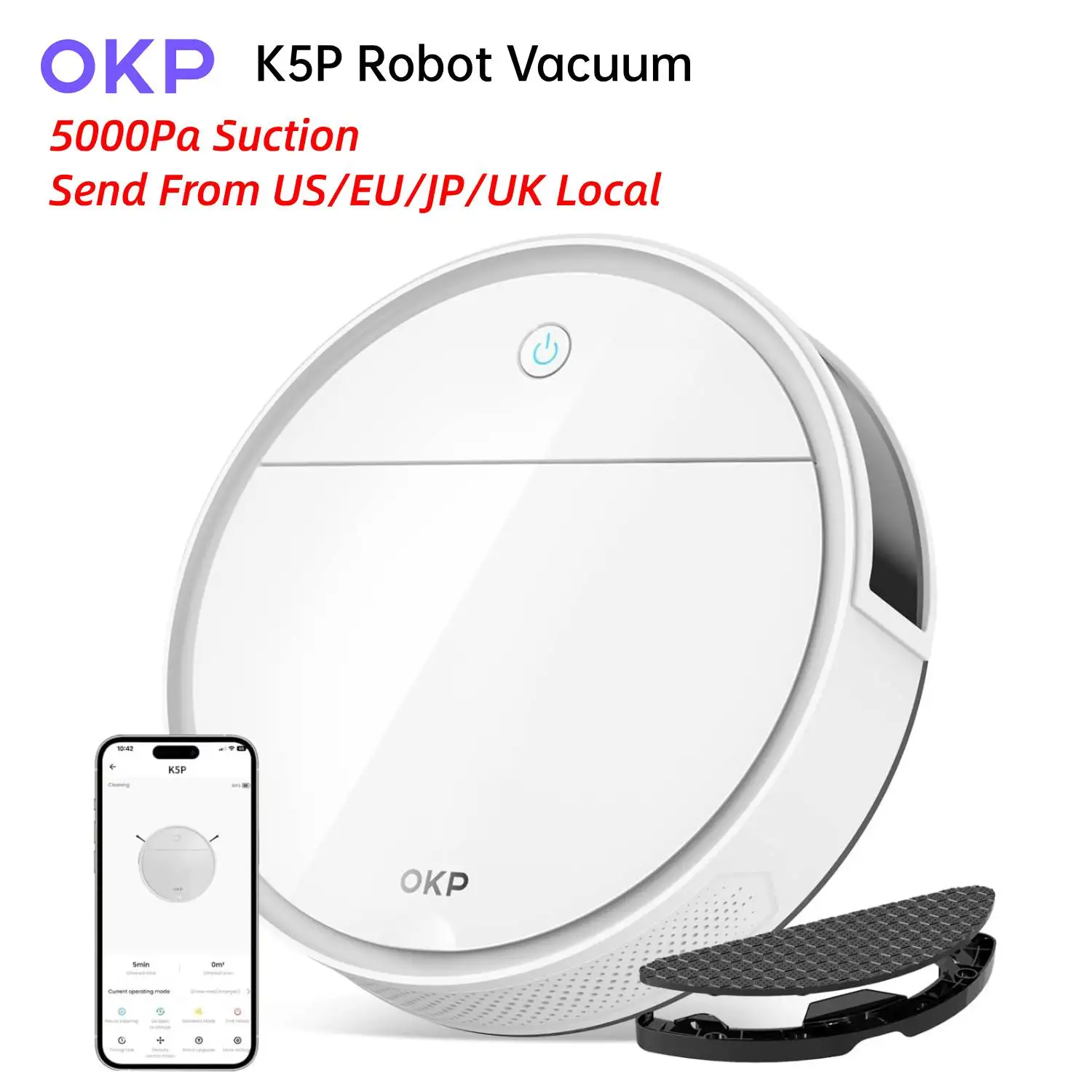 OKP K5P Roboter-Staubsauger, 5000 Pa, 180 Minuten, WLAN/App, schlankes Design, selbstaufladend,
