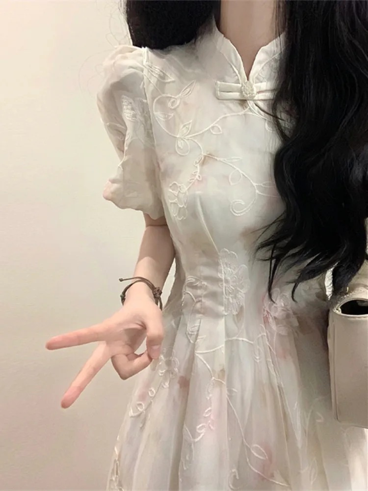 A-Line Women Princess Style Dress Summer Autumn New Chesongam Chinese Style Mandarin Collar Qipao Vestidos Robe Gown