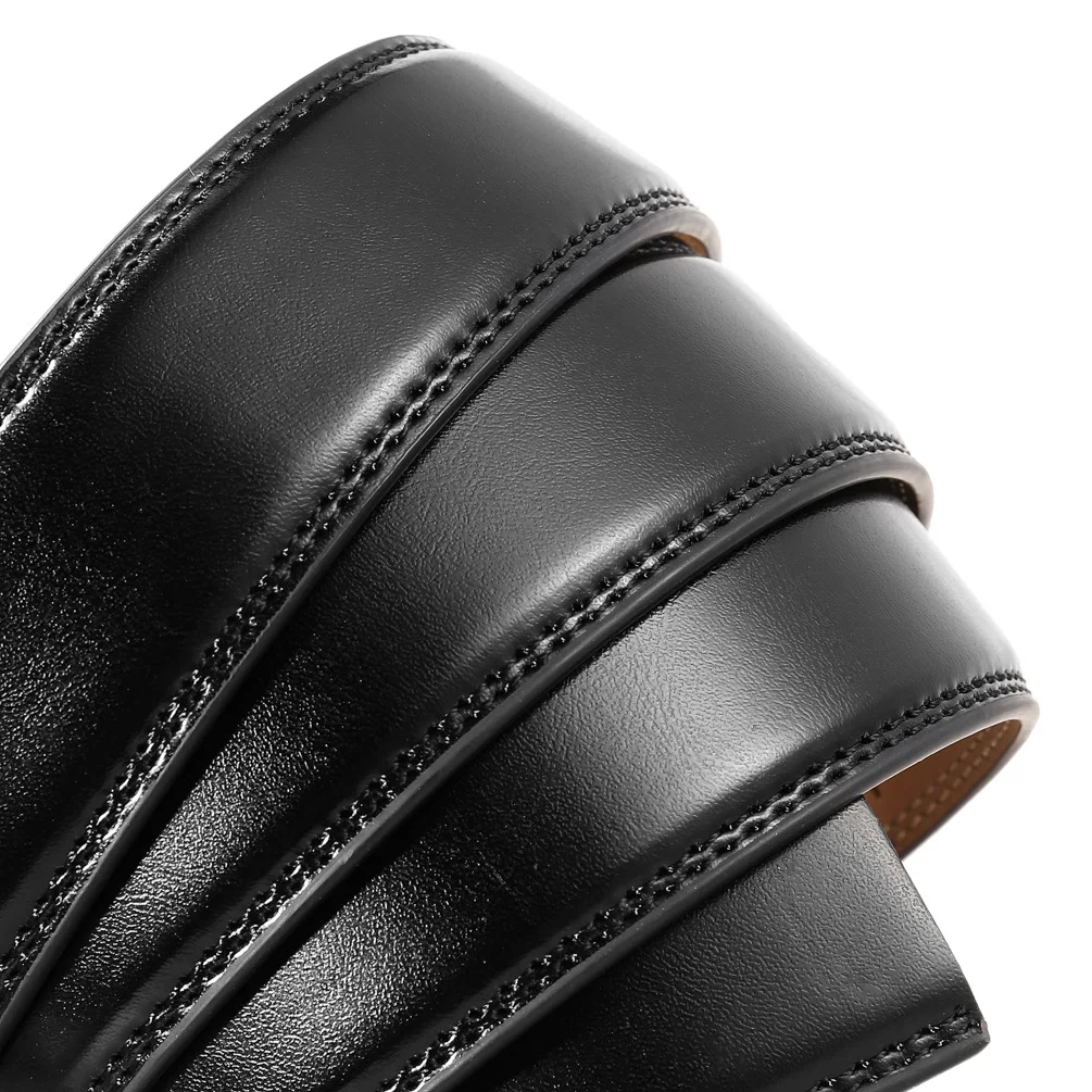 High Quality 3.0-3.1cm Width No Holes Leather Belt Without Automatic Buckle Luxury Brand Mens Ratchet Belts Black Brown