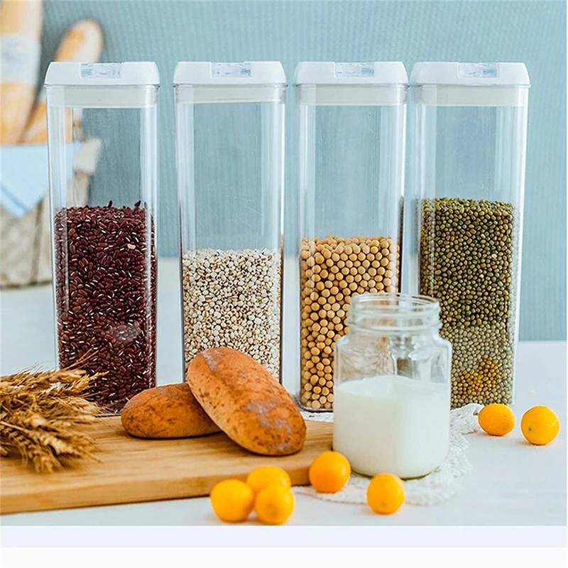 1set Kitchen Sealed Jar Plastic Seasoning Box Organizer Stackable Food Storage Box Multigrain Tank with Lid Cereals Container