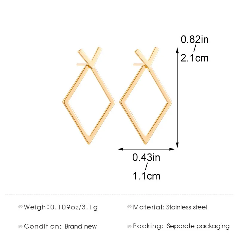 Stylish Stainless Steel Hollow Rhombic Stud Earrings for Women Minimalist Geometric Fashion Jewelry Accessories Party Gifts