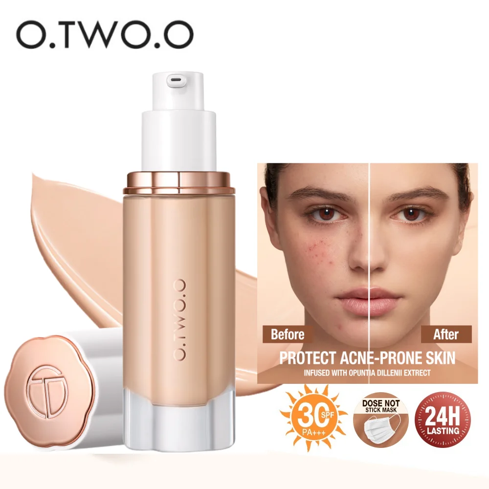 O.TWO.O 30ml Liquid Foundation Oil-control High Coverage Makeup Base Cream SPF30 Waterpoof Concealer Makeup Face Foundation