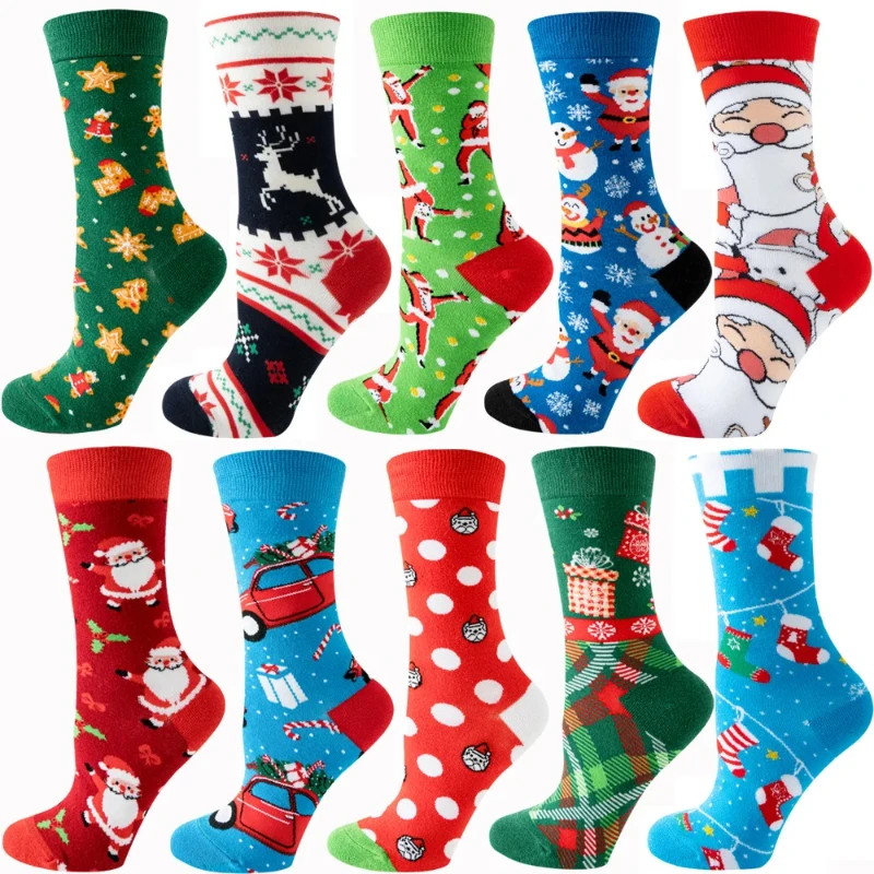 New Santa Elk Tide Socks Christmas Tree Geometric Cotton Socks