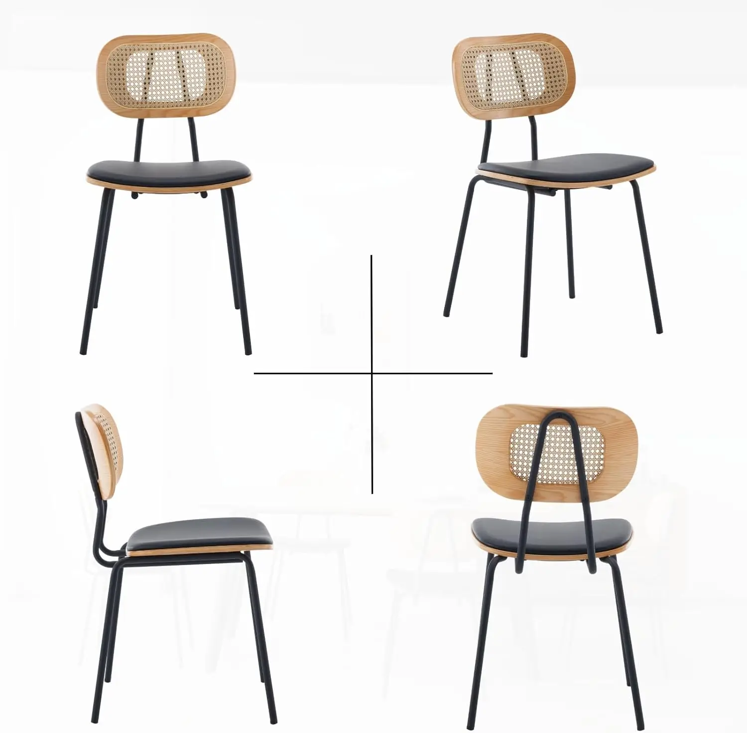 Heah-yo-modernas cadeiras de jantar, conjunto de 2 cadeiras, estofados, couro sintético, rattan, com encostos, sem braços, para sala de jantar