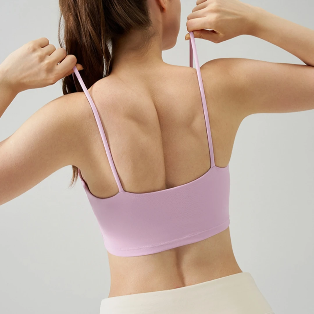 Solid Color Butter Strap Sling Fixed Cup Soft Gym Yoga Underwear Women Fitness Sport Bra Top shockproof Athletic Tight Workout