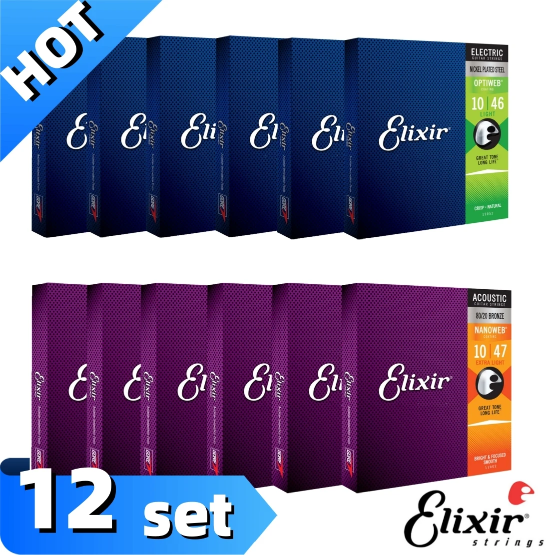 ELIXIR 12 Set Acoustic Guitar String 16002 11002 16052 Electric Musical Instrument Rope 19052 12052 12002 19002 Guitar Parts