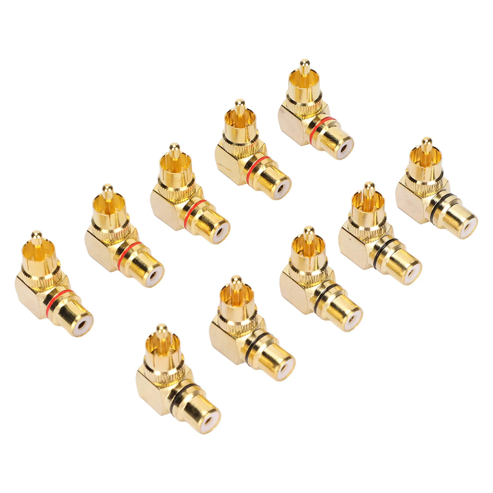 5 Pairs RCA Right Angle Adapters Copper Gold Plated 90 Degree Male to Female RCA Adapter Connector for TV DVD Player
