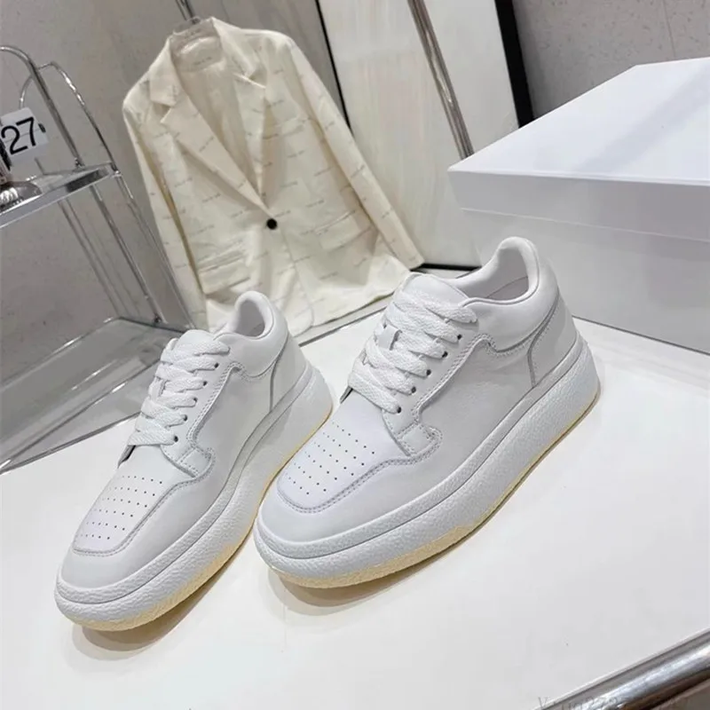 

Designer Brand Women's Shoes Genuine Leather Lace Up Flat Bottomed Casual Thick Sole Sports Shoes 2024 Autumn New Trend