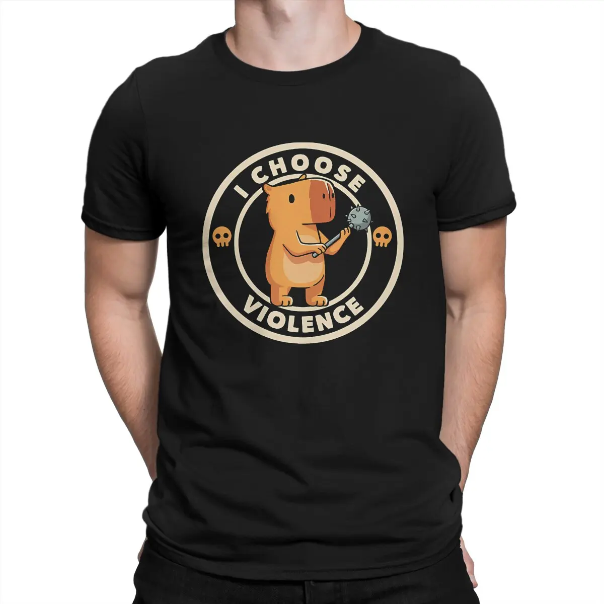 Men's I Choose Violence T Shirt Capybara 100% Cotton Clothes Leisure Short Sleeve Crewneck Tees 4XL 5XL T-Shirt