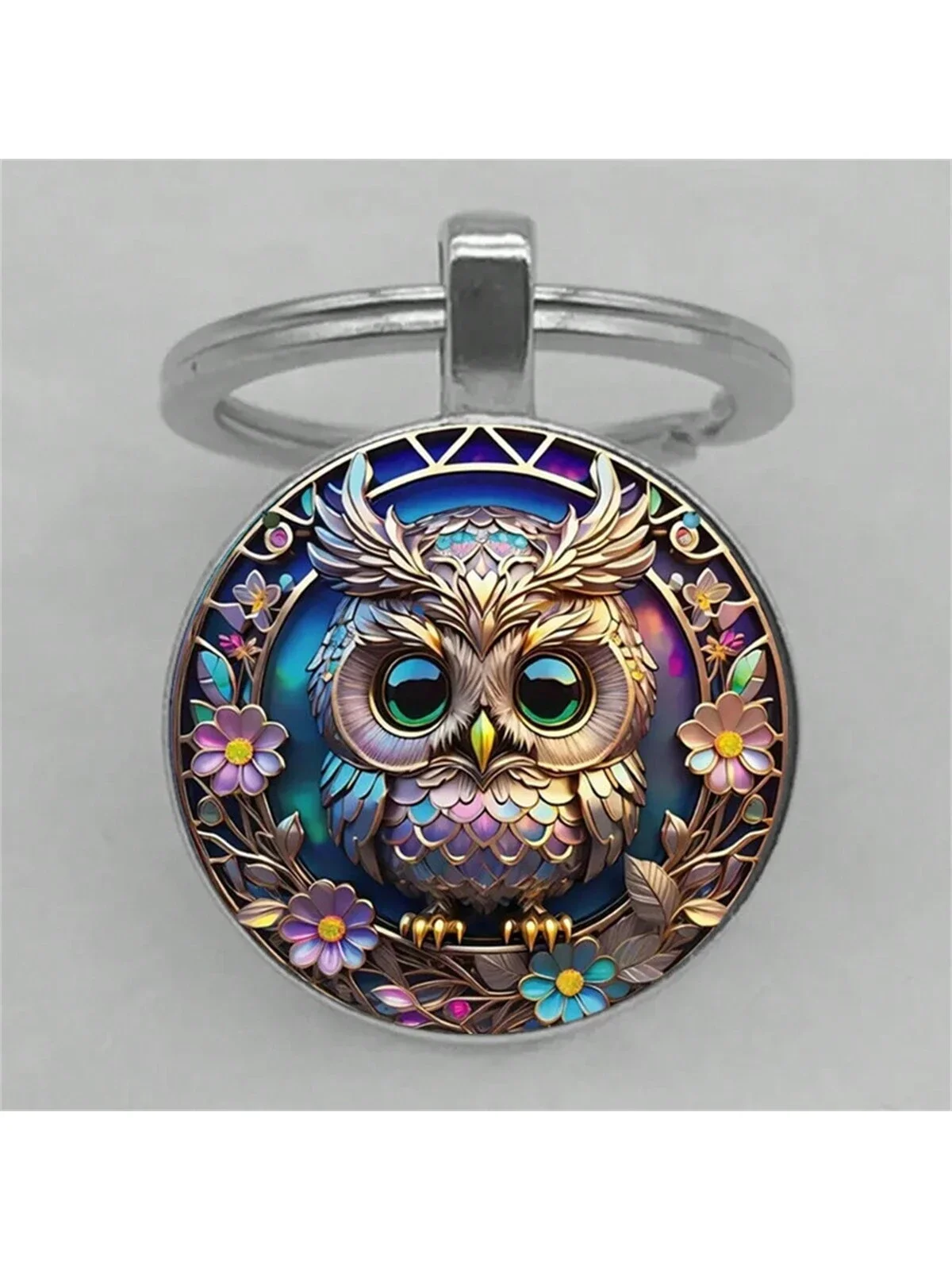 Men Printed Owl Keychain, Metal Pendant Keychain, Family Member Colorful Accessory