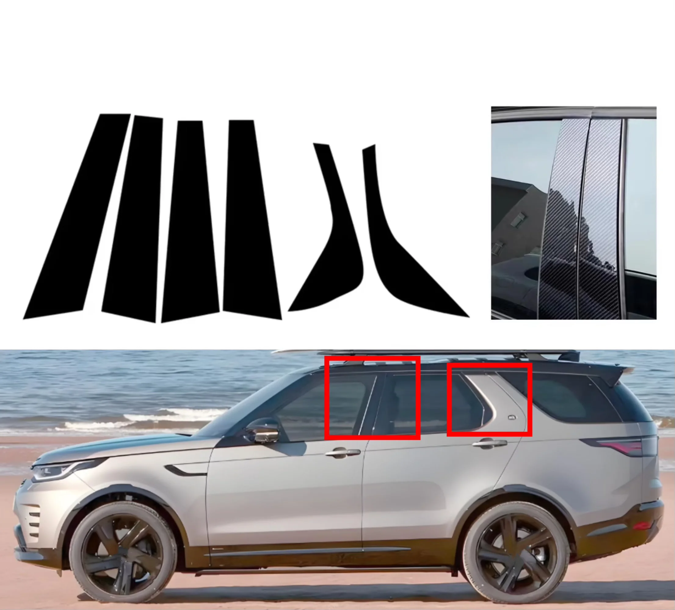 6PCS Gloss Black Pillar Posts Fit For Land Rover Discovery 5 2020-2023 Window Decor Door Mouliding Trim Cover Silver Carbon