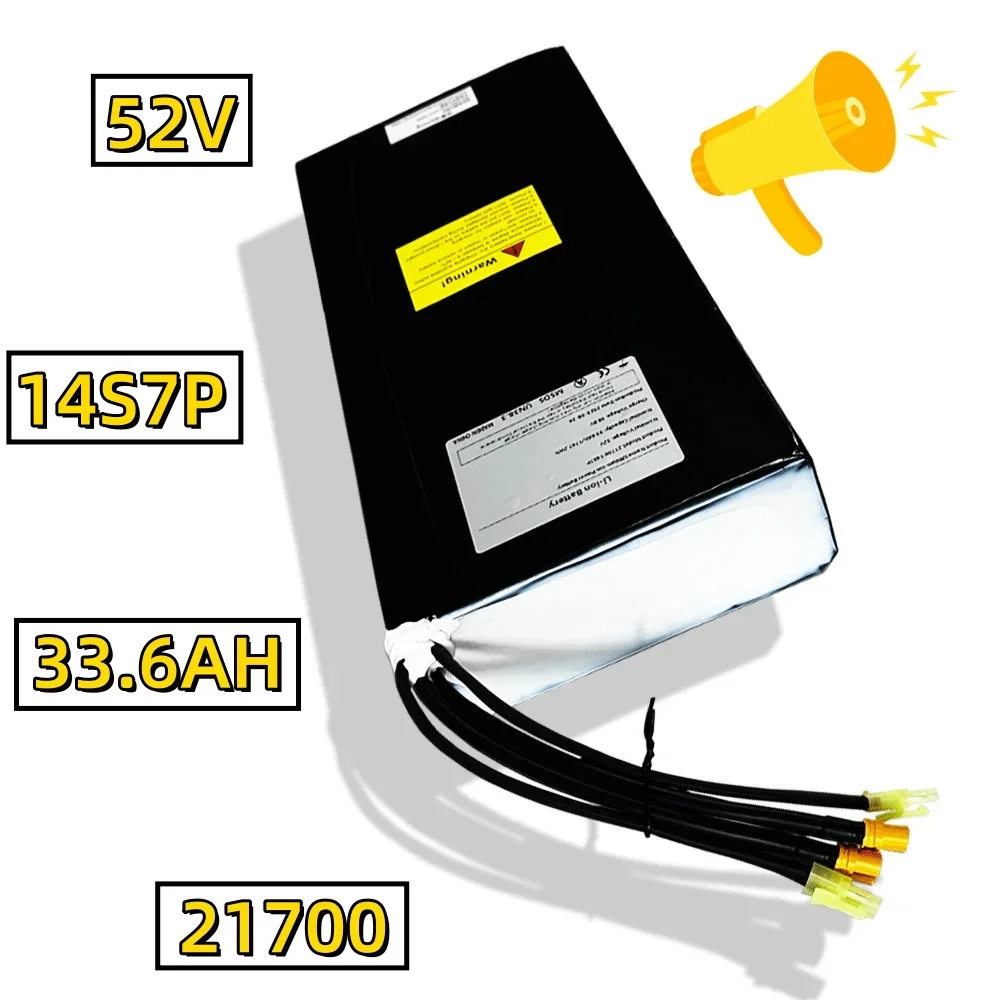 52V Ebike Battery 33.6Ah 14S7P 21700 Lithium Li-ion Battery Pack for 1000W 1500W 1750W Electric Bike Electric Scooter With BMS