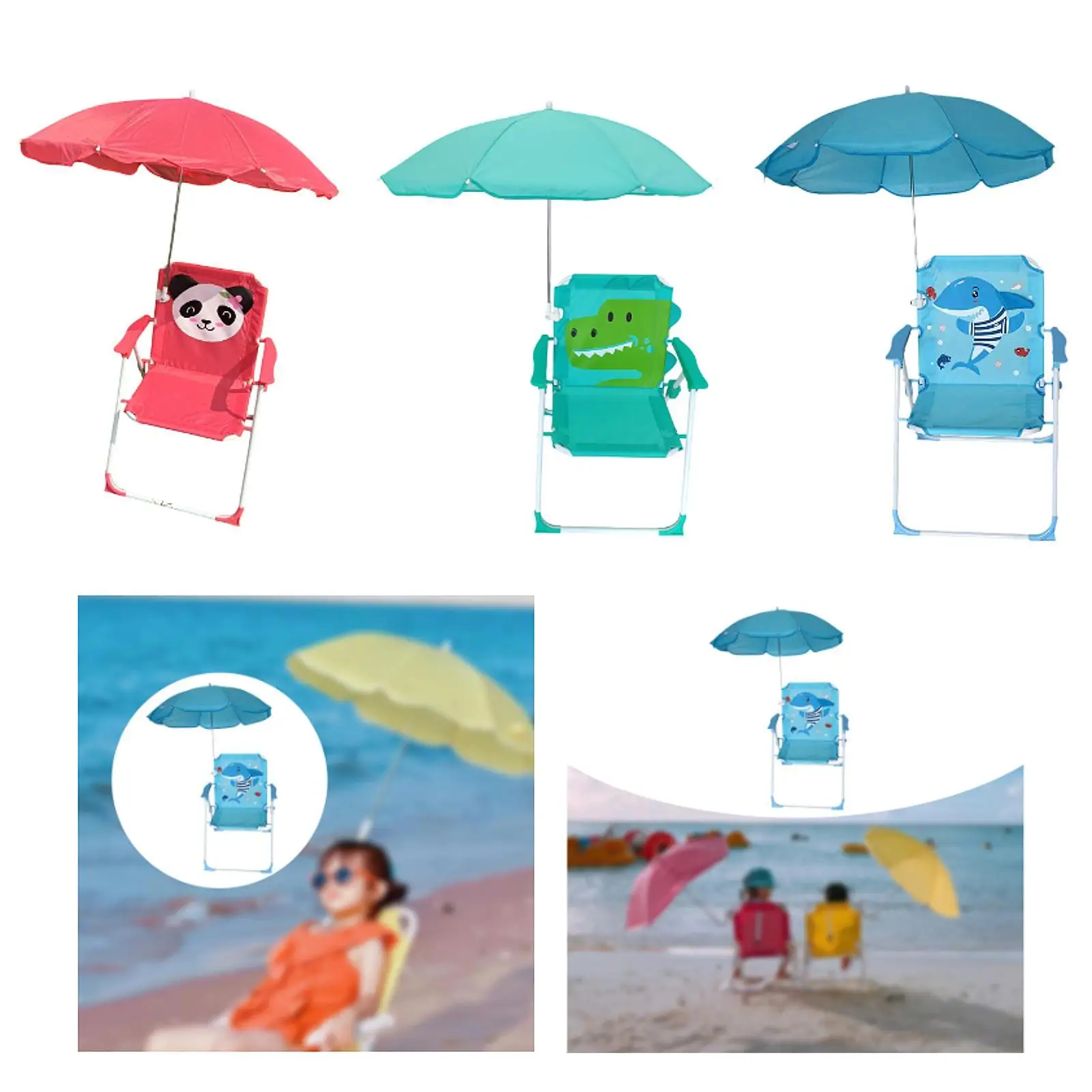 Beach Chair Camping Chair with Umbrella Backrest Foldable Sturdy Steel Frame Outdoor Seating for Picnics Boys Girls Children