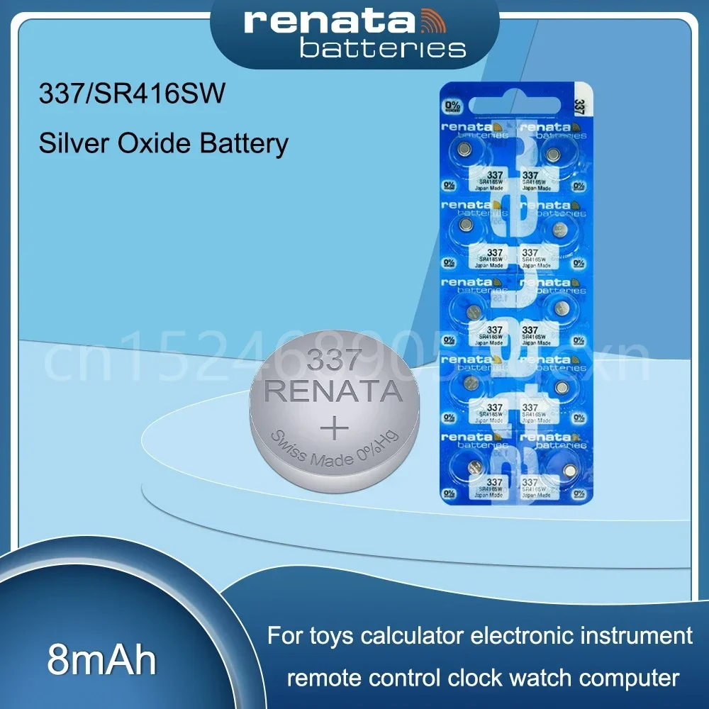 Original Renata 337 SR416SW AG6 LR416 337A 1.55V Silver Oxide Watch Battery for Toy Calculator Swiss Made Button Coin Cells