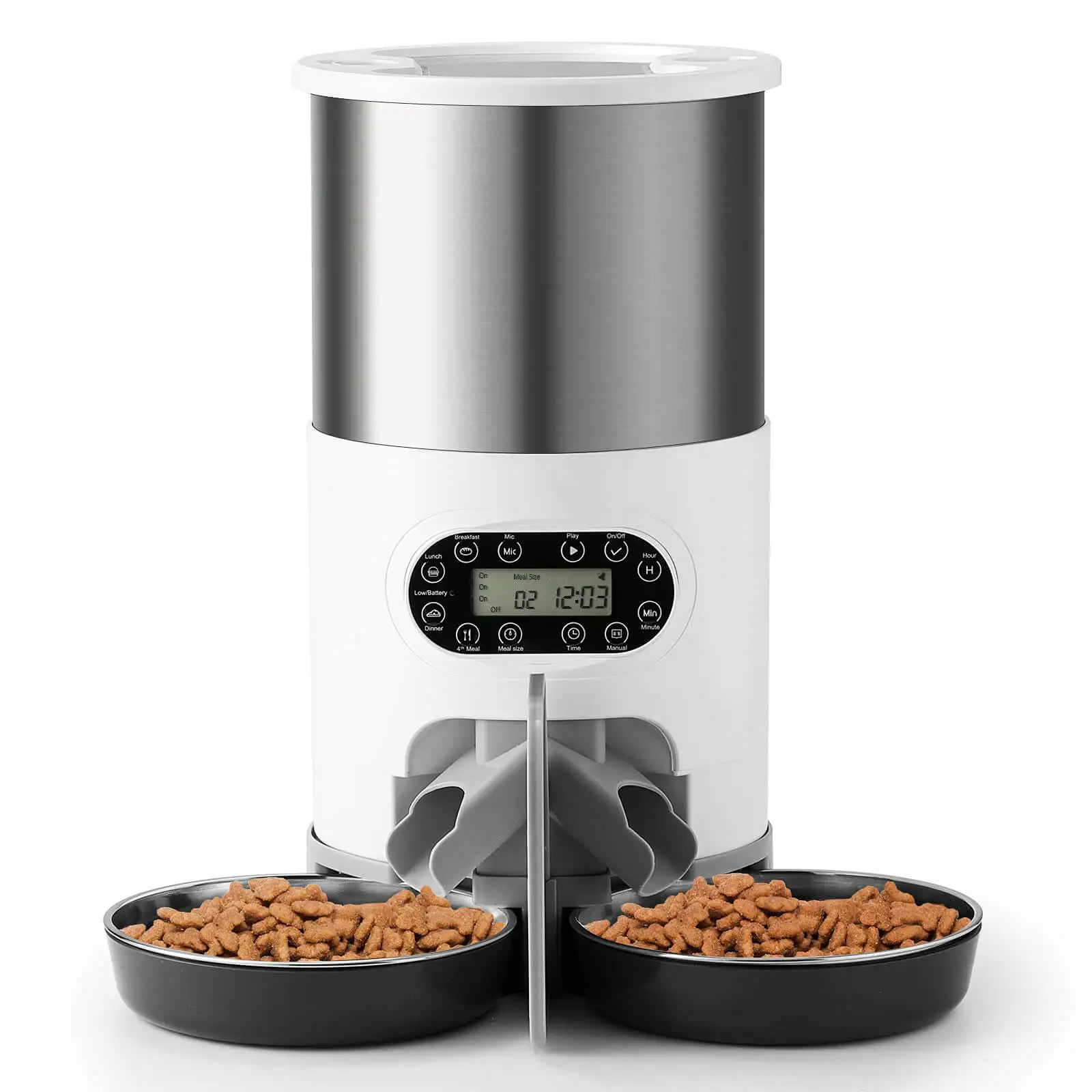 Petwant Automatic Cat Feeder 4.5 Liter Dual Power Supply 10 Seconds Voice Guidance with Stainless Steel Bowl