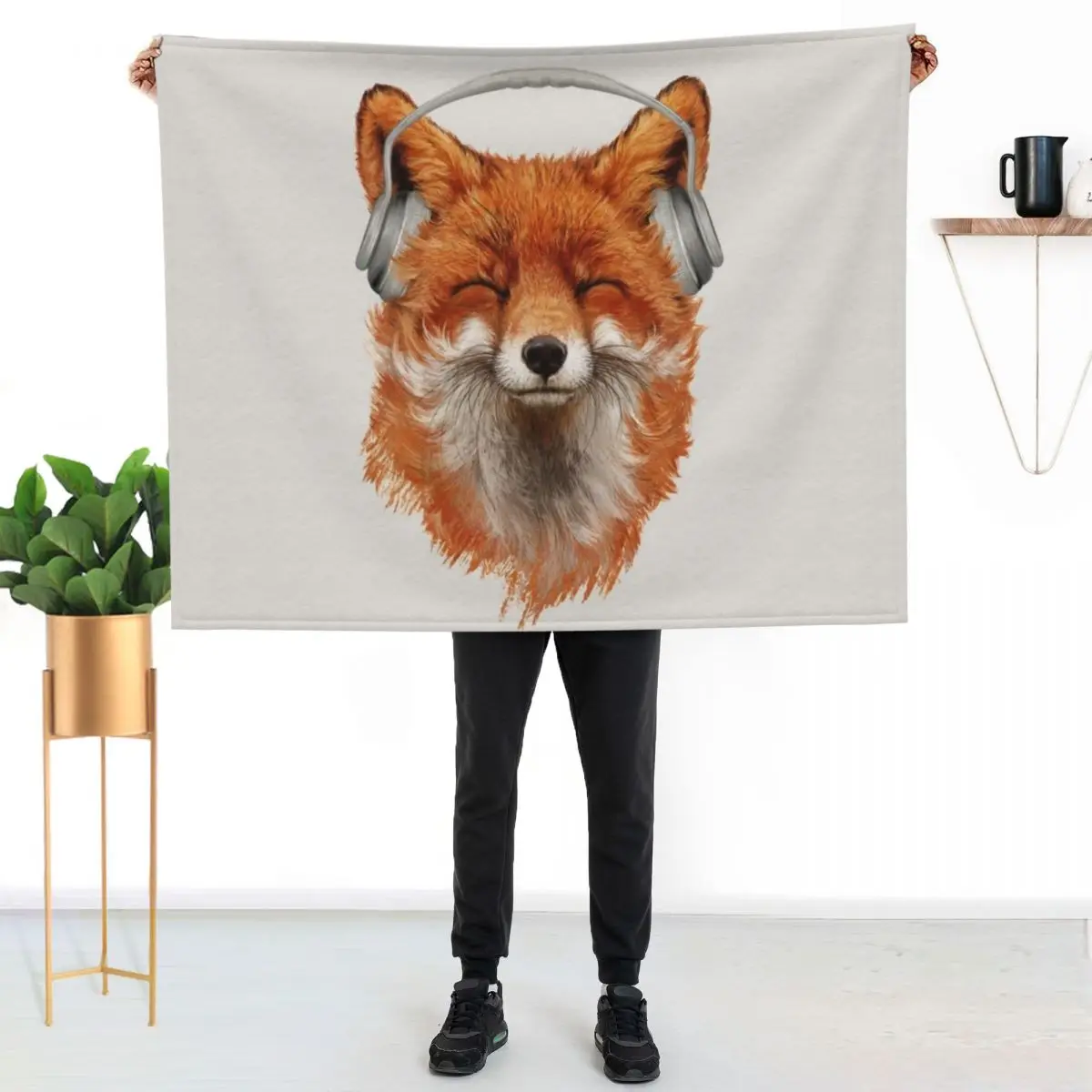 

Smiling Musical Fox Throw Blanket Elegant Warm Throw Blanket for Hotel Home