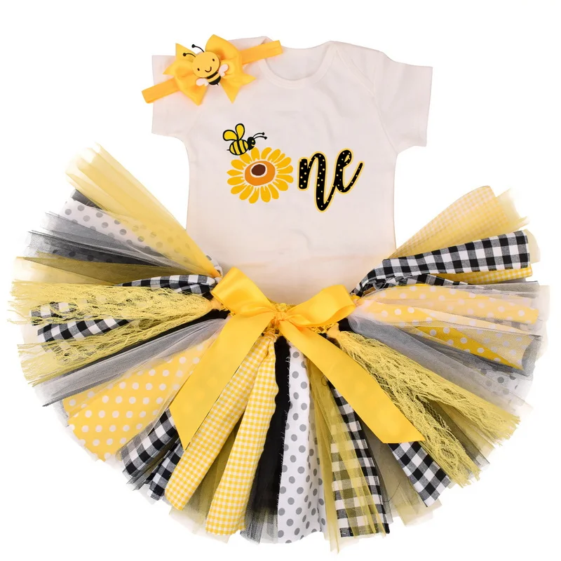 1 Year Baby Girl Clothes Animal Bee Party tutu Girls Dress Newborn Baby Girls 1st Birthday Outfits Toddler Girls Boutique Clothe