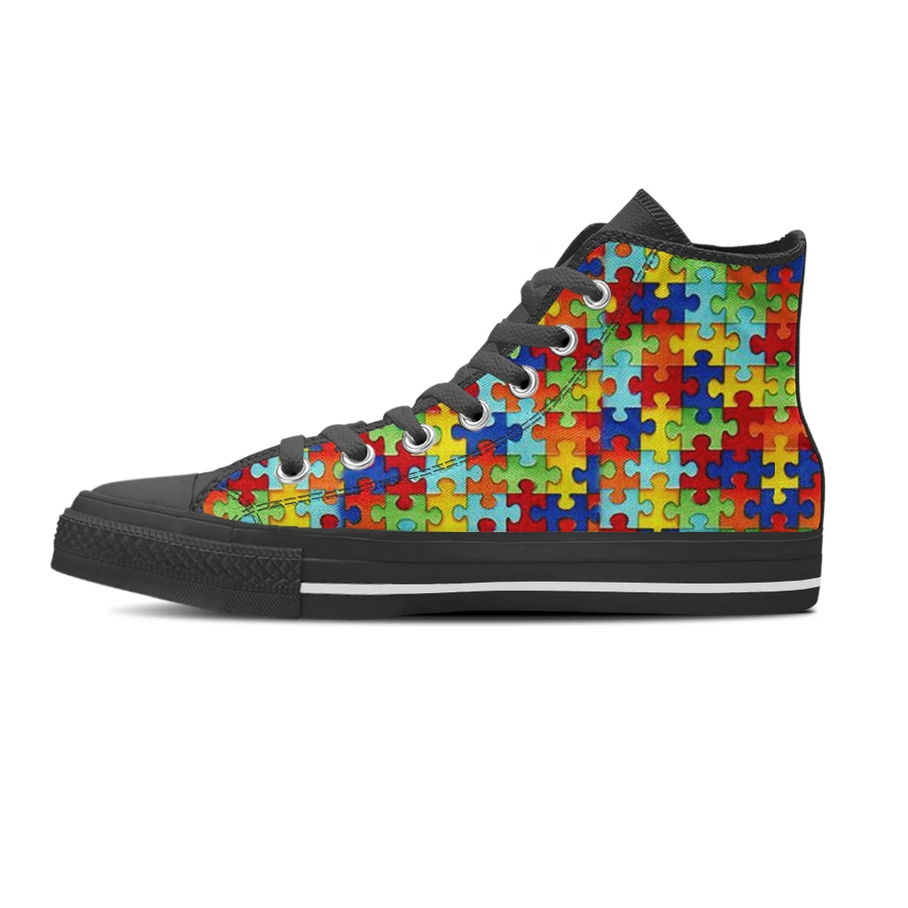 ELVISWORDS Autism Awareness Printing Shoes Women's High Top Vulcanized Shoes Lightweight Casual Shoes  Canvas Shoes Zapatos