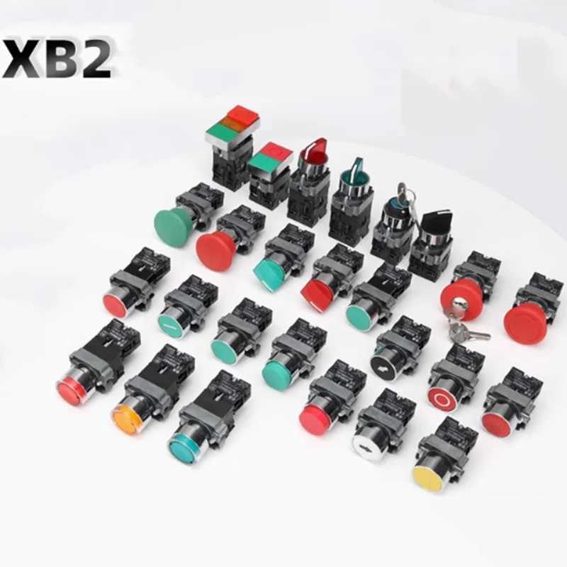 XB2 selbstrückstellender Drucktastenschalter mit leichtem Startstopp, 220 V, 24 V, normalerweise Ein-/Normalerweise Schalter, Drucktyp, 22-mm-Aus-Tastenschalter