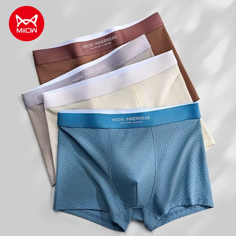 

MiiOW, 3 шт., крутые жаккардовые мужские трусы из ледяного шелка, боксеры 10A, антибактериальные мужские трусы, дышащие трусы, мужские боксеры, трусы