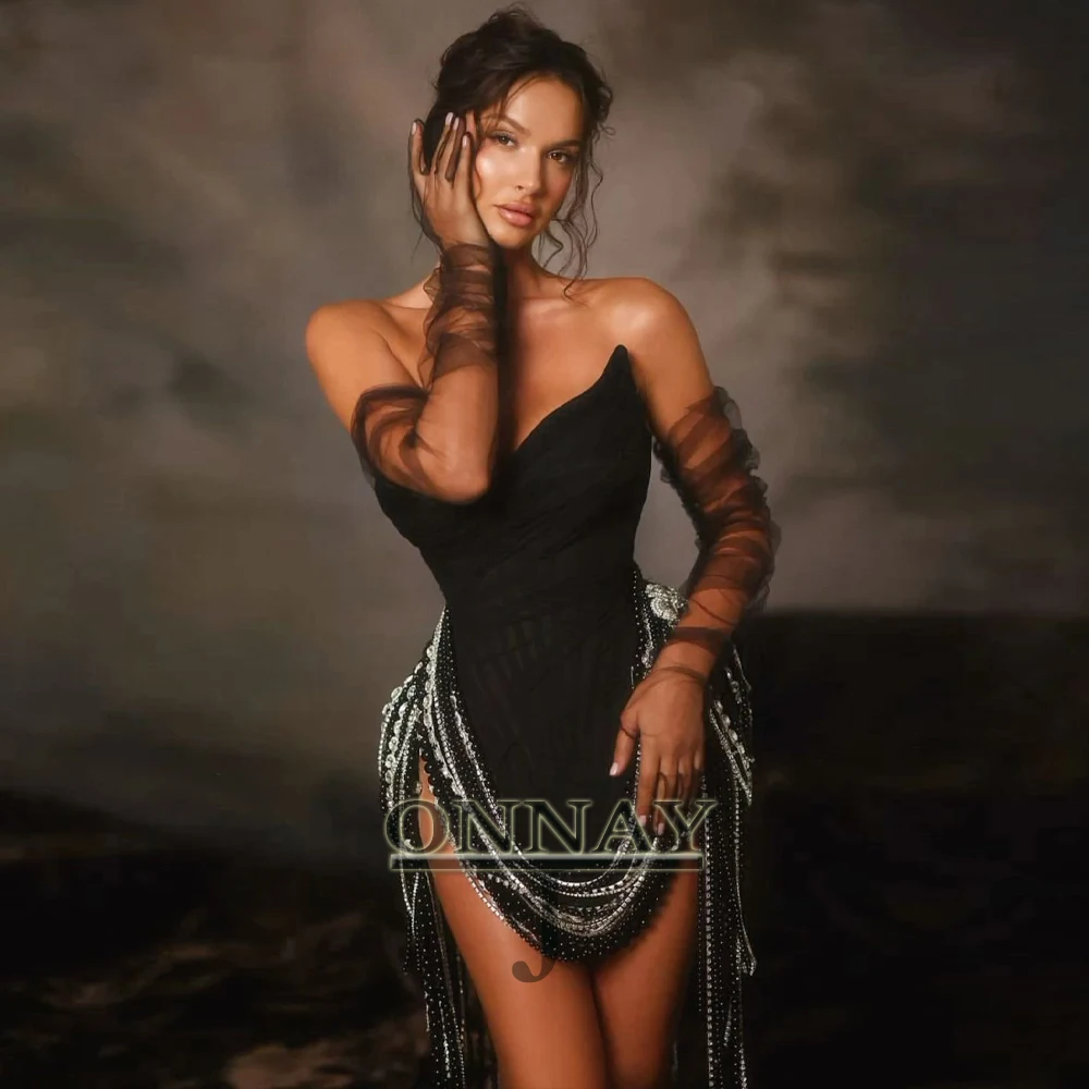 Vestidos De Fiesta personalizados con listones, perlas, sin tirantes, a medida, para cóctel, graduación, fiesta, para mujer, Vestidos De Noche