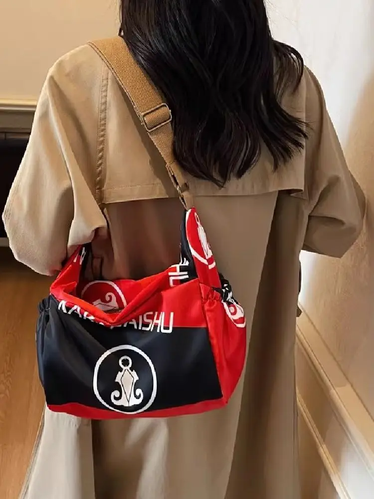 

Стильная красно-черная сумка с контрастным буквенным принтом, маленькая женская сумка через плечо, сумка для iPad 9.7 дюйма и зонта